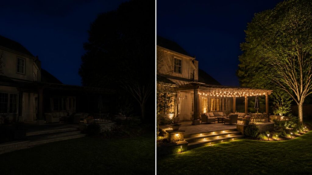 outdoor-lighting-contractor-before-after-backyard-johnson-county