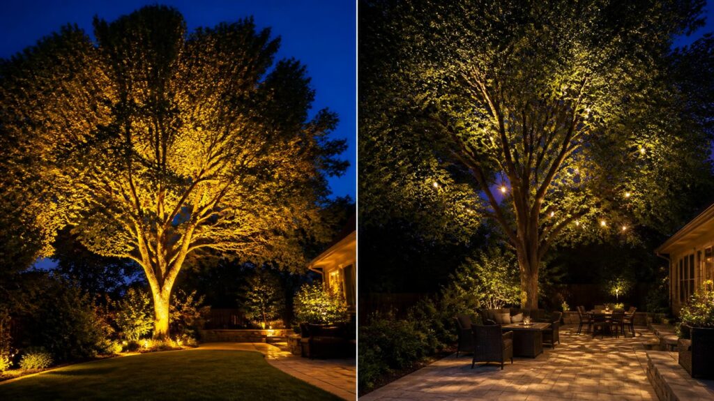 ramatic architectural uplighting on a craftsman home facade in Overland Park Johnson County KS -- Tropical Lighting