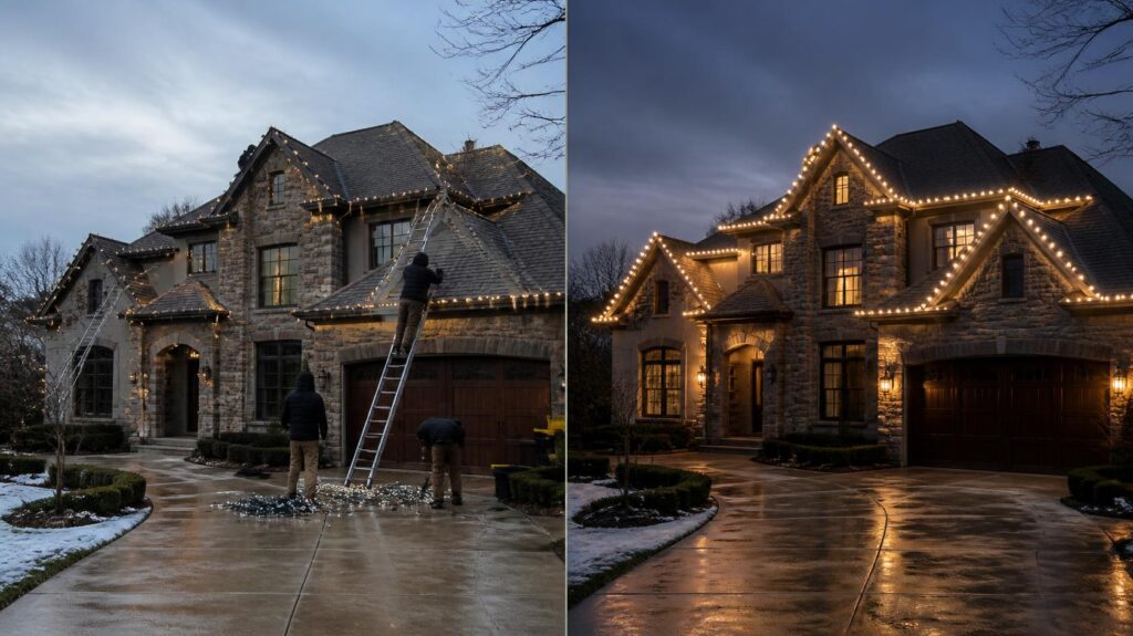 Permanent Christmas lights versus seasonal installation cost comparison for Johnson County homes